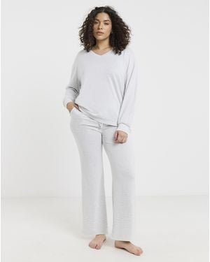 Pretty Secrets V Neck Snit Wide Leg Lounge Set - White