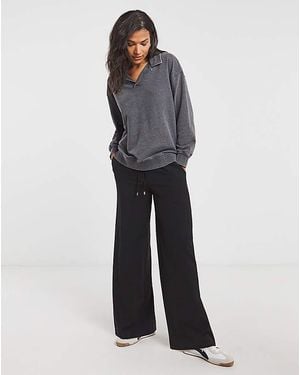 Simply Be Drawcord Waist Wide Leg Trousers - Black