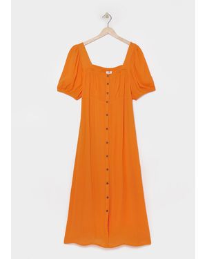 Simply Be Crinkle Button Through Midi Dress - Orange