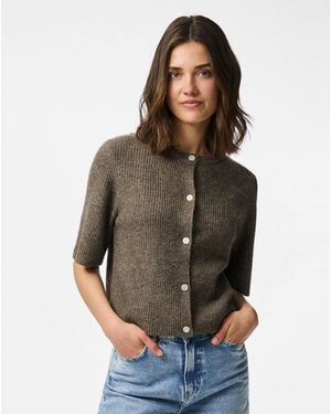 Pieces Half Sleeve Knit Cardigan - Brown