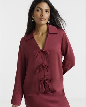 Flounce London Satin Tie Detail Blouse - Red
