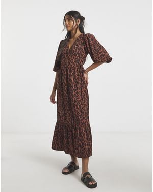 Simply Be Animal Woven Wrap Dress - Brown