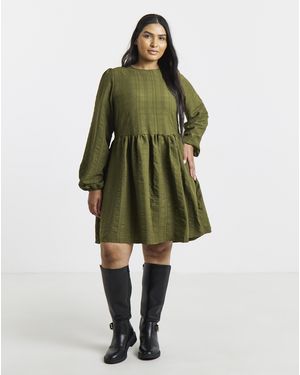 Simply Be Textured Waist Detail Dress - Green
