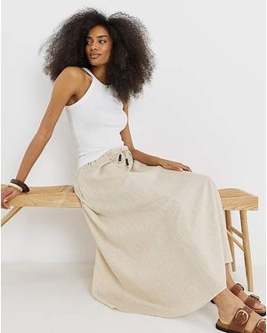Simply Be Tie Waist Bead Linen Mix Midaxi Skirt - Natural