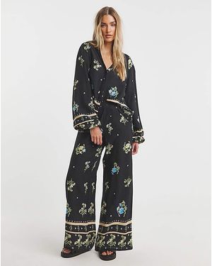 Simply Be Wide Leg Spun Viscose Trousers - Multicolour