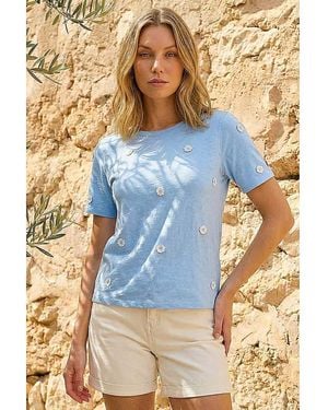 Roman Roman Textured Floral Stretch T-Shirt - Blue