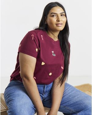 Simply Be All Over Christmas Emb Tee - Purple
