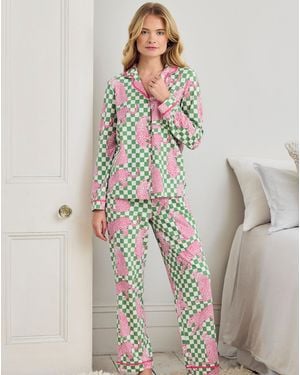 Chelsea Peers Classic Long Button Up Set - Green