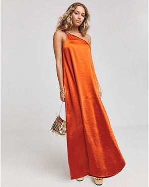 Simply Be Satin One Shoulder Maxi Dress - Orange