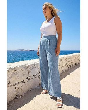 Roman Curve Textured Wide Leg Trousers - Blue