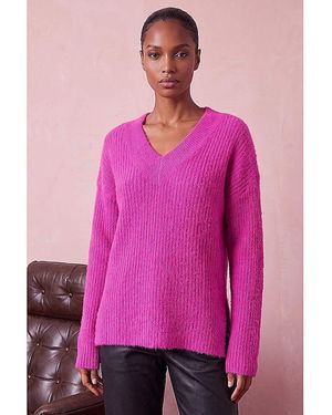 Roman Roman V-Neck Fluffy Knit Jumper - Pink