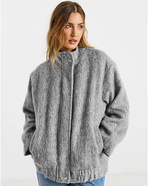 Simply Be Sbe Wool Look Funnel Neck Jacket - Grey