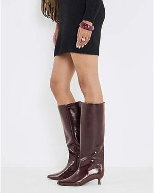 Simply Be Kitten Heel Straight Boots Wide Curvy - Red