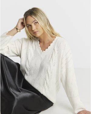 Simply Be Scallop Edge Pointelle Tunic - White