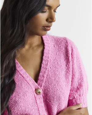 Simply Be Puff Sleeve Button Cardigan - Pink