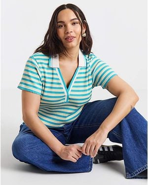 Simply Be Polo Collar Cap Sleeve Top - Blue