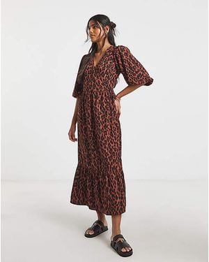 Simply Be Animal Woven Wrap Dress - Brown
