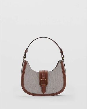 Mango Canvas & Pu Shoulder Bag - Brown