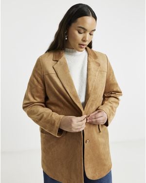 Simply Be Faux Suedette Blazer - Brown