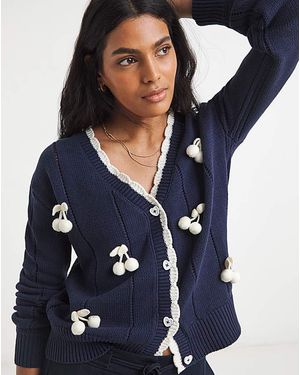 Simply Be 3D Cherry Pointelle Cardigan - Blue
