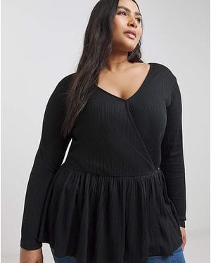 Simply Be Ribbed Soft Touch Mock Wrap Top - Black