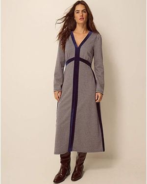 Monsoon Claude Houndstooth Midi Dress - Brown