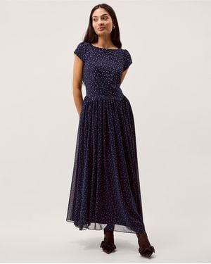 Monsoon Caitie Polka Dot Midi Dress - Blue