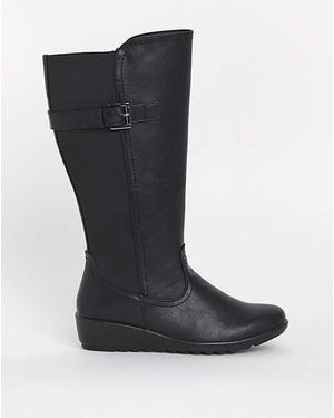 Cushion Walk Stretch High Leg Boot E Fit - Black