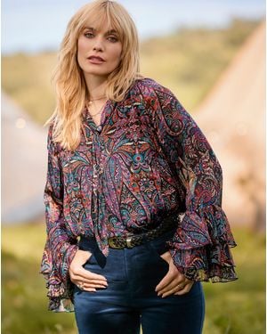 Joe Browns Boho Print Tie Neck Blouse - Purple