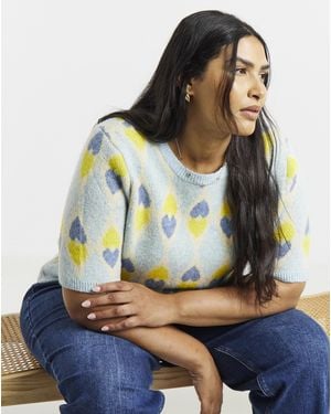 Simply Be Heart Jacquard Short Sleeve Jumper - Blue