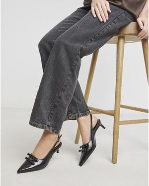 Heavenly Soles Kitten Heel Slingback With Bow Ex Wide - Grey