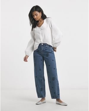 Simply Be Embroidered Barrel Jeans - Blue