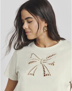 Simply Be Bow Cut Out T-Shirt - Natural