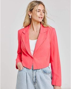 Simply Be Cropped Linen Look Blazer - Red