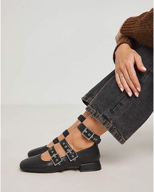Simply Be Multi Strap Buckle Block Heel Shoes Wide - Black