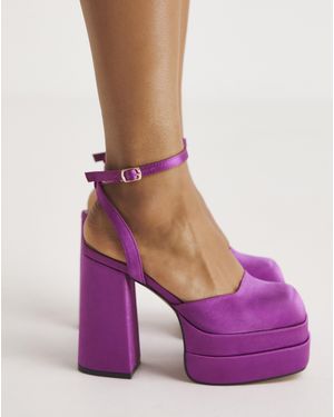 Simply Be Square Toe Platform Heeled Shoes Wide - Purple