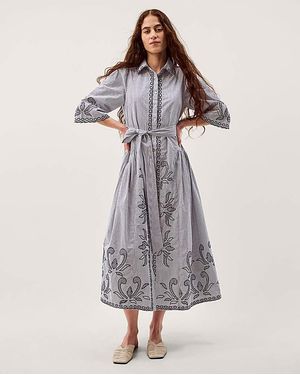 Monsoon Kirsty Stripe Midi Shirt Dress - Grey