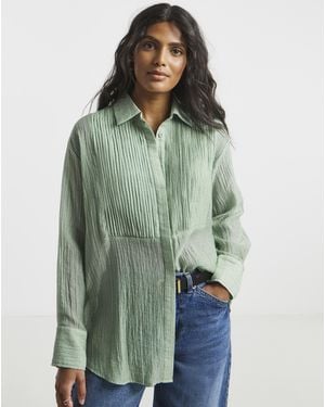 Simply Be Pintuck Tuxedo Shirt - Green