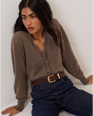 Nobody's Child Crochet Trim Cardigan - Brown