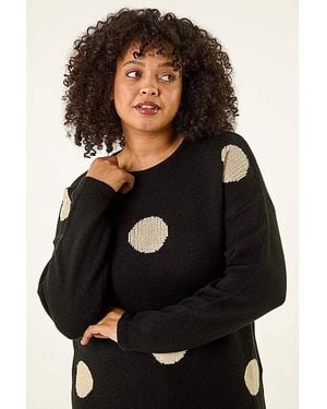 Roman Curve Large Spot Knit Jumper - Black