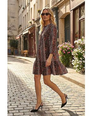 Roman Roman Abstract Print Smock Stretch Dress - Natural