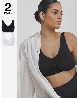 Pretty Secrets 2Pk Zip Fastening Blk/Wht Comfort Tops - Black