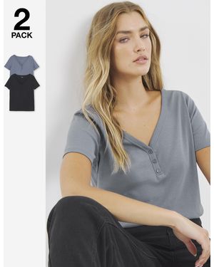 Simply Be 2 Pack Henley Tops - Grey