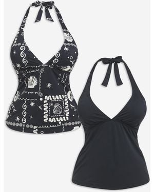 Simply Be Value 2 Pack Tankini Tops - Black
