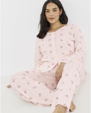 Pretty Secrets Bow Pointelle Rib Pj Set - Pink