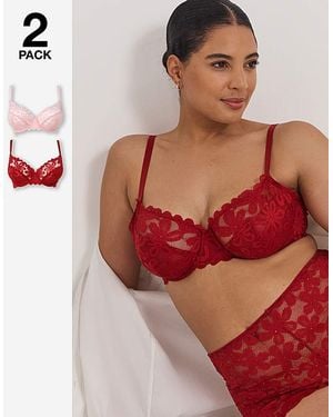 Pretty Secrets 2 Pack Daisy Lace Full Cup Bras - Red