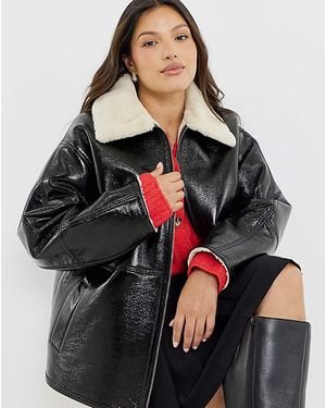 Simply Be Sbe Lacquered Aviator Jacket - Grey