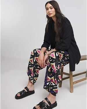 Simply Be Geo Print Satin Wide Leg Trousers - Black