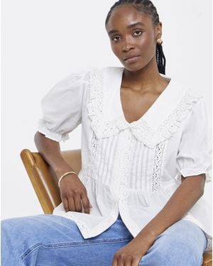 Simply Be V Neck Collar Blouse - White