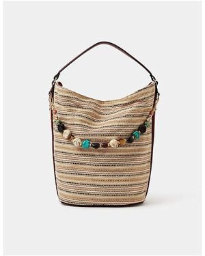 Accessorize Stripe Charm Shoulder Bag - White